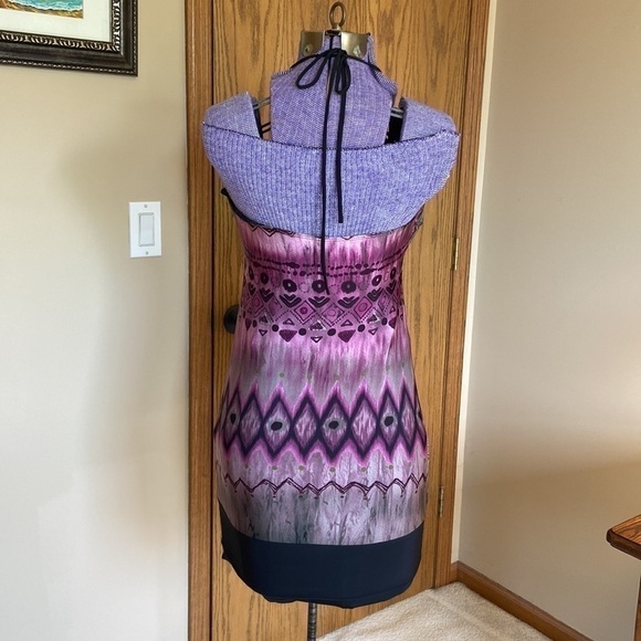 Halter Bodycon Mini Dress Purple Black Gray Juniors Large - Picture 3 of 9